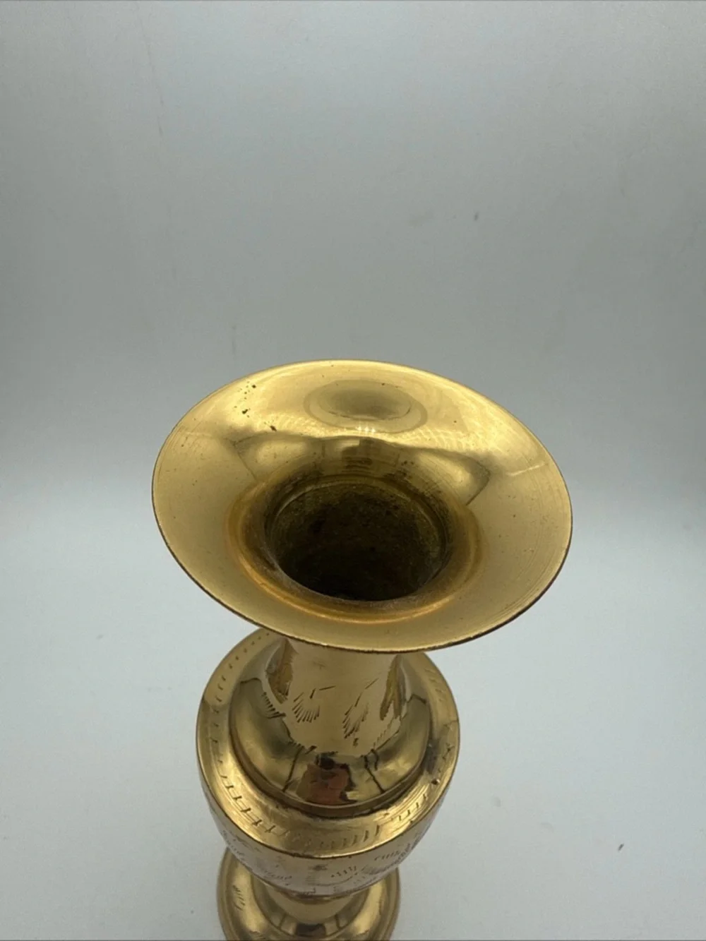 VTG Brass etched Leaf Design Flared Rim 7.75” Vase India